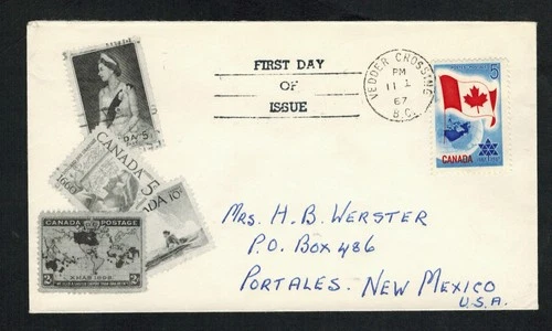 Canada #453, 1967 5¢ Flag, unknown cachet FDC, VF