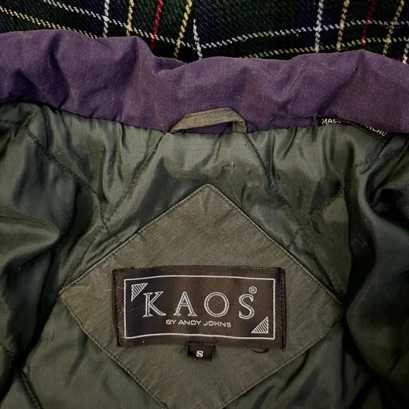 Chaqueta con Capucha Verde Kaos by Andy Johns Vintage Años 80/90 Interior a Cuadros Talla S Foto 4 de 4