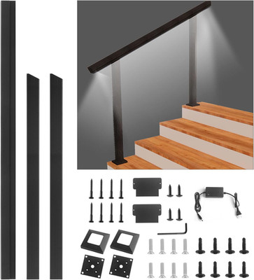 LED Outdoor Stair Railing Kit - Aluminum Handrail for 3-4 Steps, Easy Install