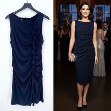 Suzi Chin for Maggy Boutique Women's 8 Ruched Knee Length Dress Navy Blue