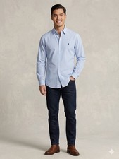 Polo Ralph Lauren Mens 16.5 L Button Down Shirt Blue White Stripe Long Sleeve