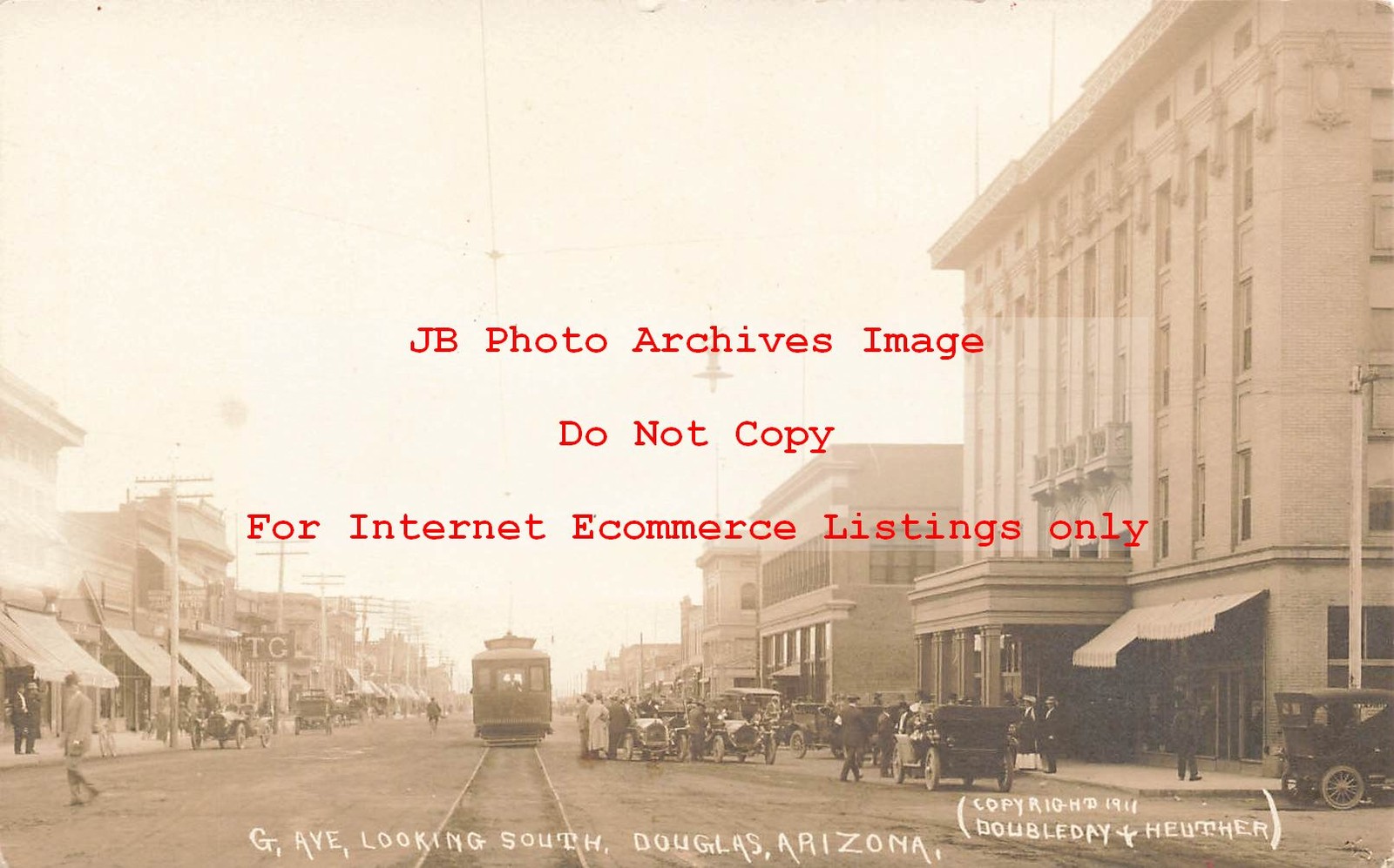 AZ, Douglas, Arizona, RPPC, G Avenue Looking South, Business Section, Trolley