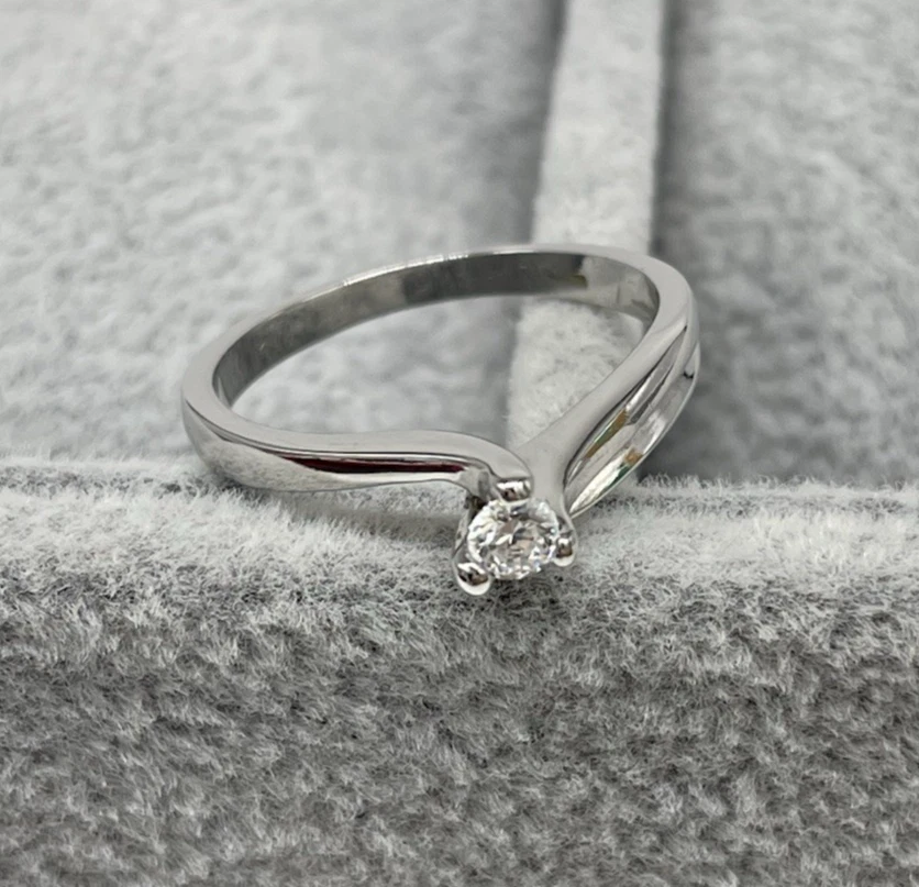 Anello Solitario di Oro Bianco 18 kt carati nuovo 750 femminile Zircone Naturale - Immagine 2 di 4