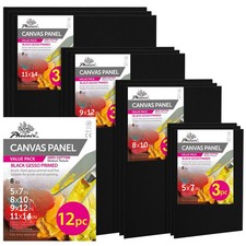 Black Canvas Boards for Painting - 12 Pack, 5x7,8x10,9x12,11x14 Inch - 8 Oz P...