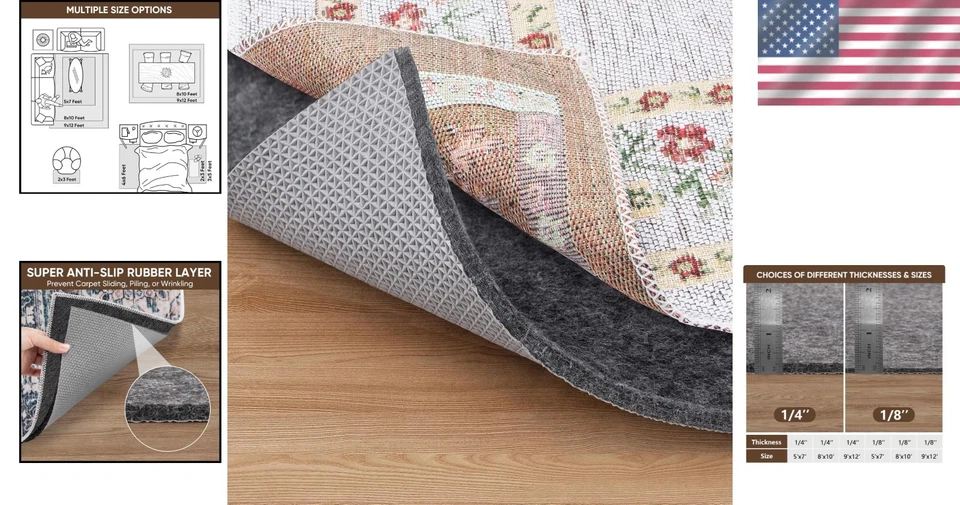Tapete antiderrapante almofada 8x10 pés feltro grosso borracha aderência tapete amortecedor - Imagem 2 de 4