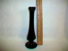 VINTAGE (FENTON?) UNMARKED 7-1/2" BLK. AMETHYST GLASS SWUNG  BUD VASE  EUC  USA