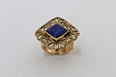 Barse Gold tone Square Natural Blue Lapis Lazuli Statement Ring Size 7