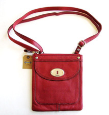 NEW-FOSSIL MADDOX LARET RED LEATHER SILVER TONE HARDWARE MINI CROSSBODY HAND BAG
