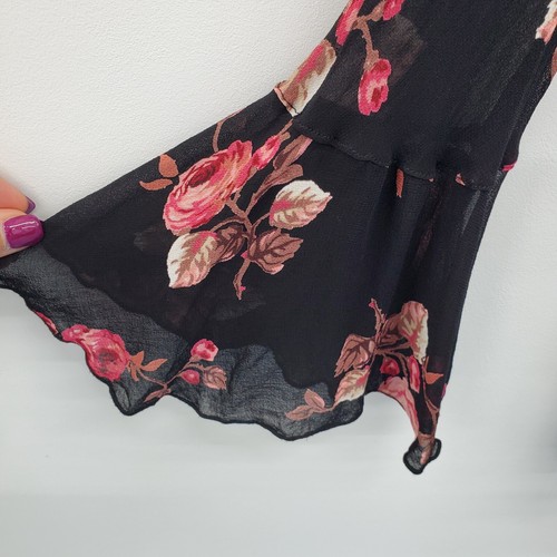 Temptation II Womens Black Pink Floral Bell Sleeve Boho Tunic Top Plus Size 1X - Picture 7 of 14