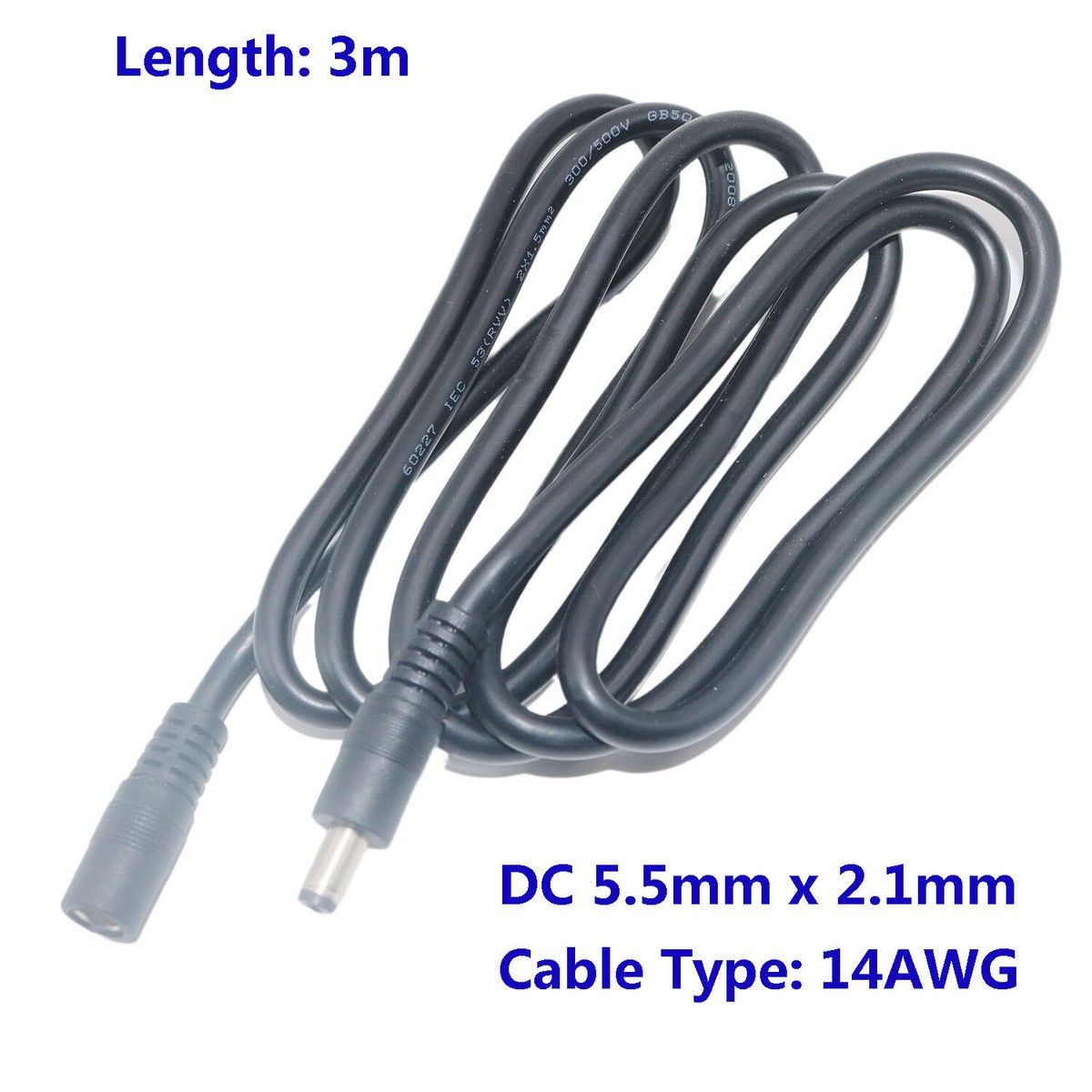 2 Câbles D'alimentation DC 5.5x2.1mm - 1 Mètre, 14AWG, 15A, 12V | Fiche Mâle Angle Droit Et Femelle | Pour Réparation DIY LED, Caméras - 2