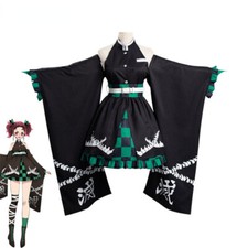 Demon Slayer Maid Dress Cosplay Costume Halloween Party Props Green Polyester