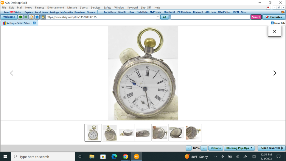 Antique Solid Silver Case Porcelain Dial 10 Rubies Open face Case