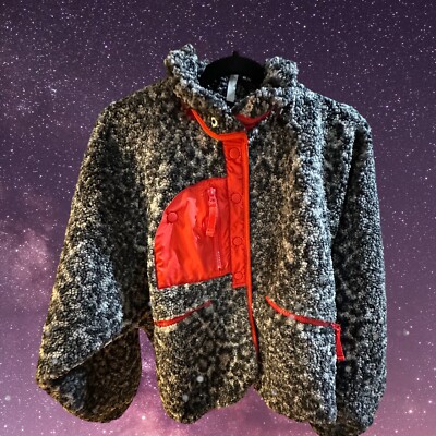 Free People Movement Jacket Fleece Grey And White With Red Accents Size S 