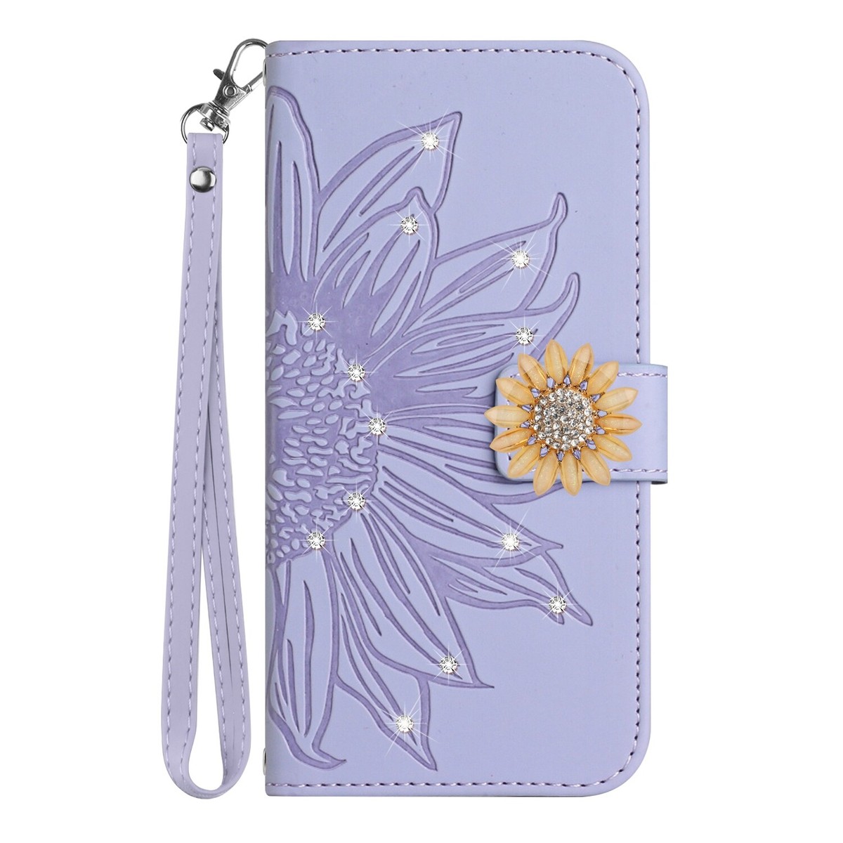 For Various Phone Diamond Sunflower Flip Card Wallet Bag Stand
