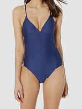  120 Splendid Womens Blue Solid Criss-Cross One Piece Swimsuit Size Small
