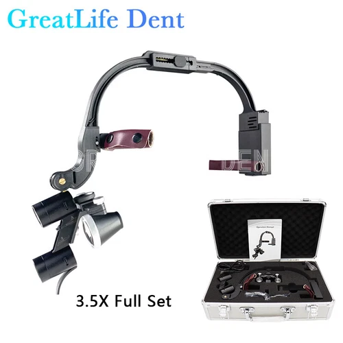 US EU Stock Dental Loupes 2.5x 3.5X Magnifier Helmet LED Headlight 5W 2 Battery