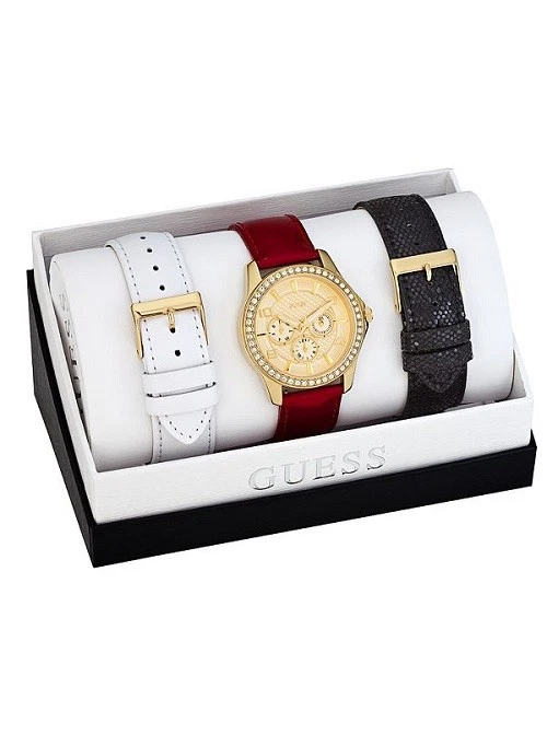 New Authentic guess black red white interchangeable straps watch set u0555L1