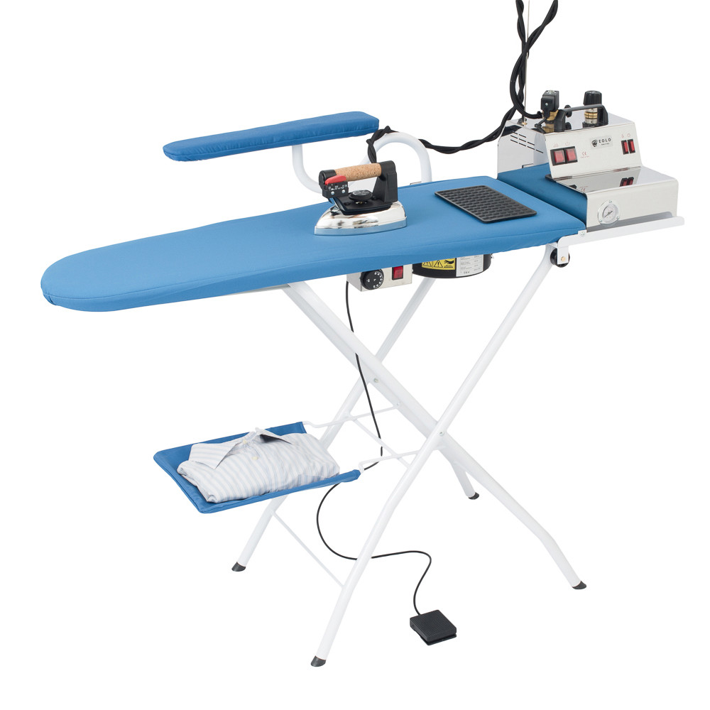 Table à Repasser Professionnelle EOLO TS03 - Plateau Chauffant, Aspiration, Centrale Vapeur Cuivre - Planche Stable Pliable