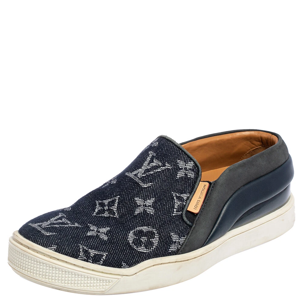 Louis Vuitton Denim Monogram Tempo Slip On Sneakers Size 34 Louis