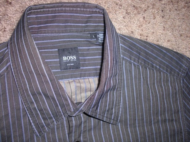 HUGO BOSS brown & blue stripe cotton long sleeve button front shirt Large - Image 3 of 3