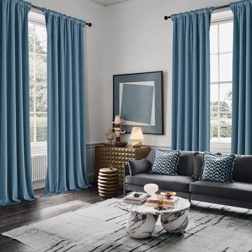 Velvet Curtains 96 Inches Long 2 Panels Set 50"W x 96"L (Pack of 2) Dark Slate - Picture 5 of 7