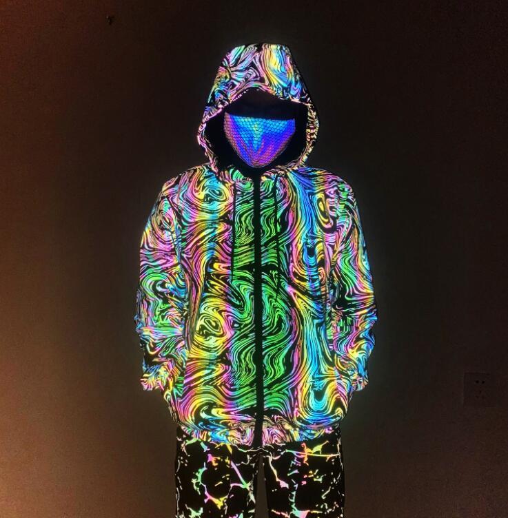 Men's Youth Fashion Printed Hooded Reflective Stretched