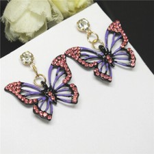 Hot Purple Gorgeous Butterfly Bling Crystal Fashion Women Stand Earring Gifts