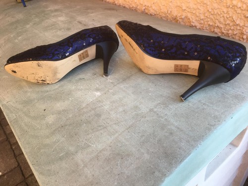 Damen Pumps Peep-Toe Gr. 37 blau-schwarz Spitze m. Pailetten JV"A mit Spitzen - Bild 5 von 8