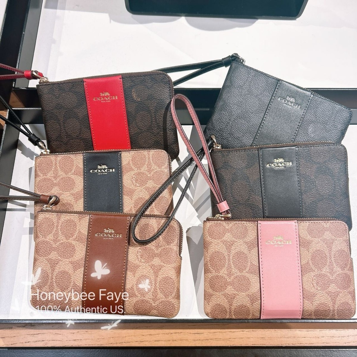 NWT Coach Corner Zip Wristlet In Signature Canvas With Stripe