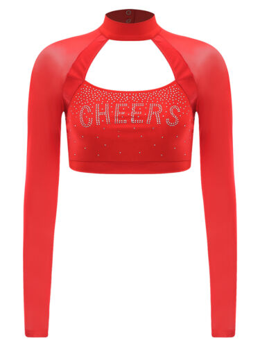 Women Cheer Uniform Tops Night Club Crop Top Rhinestone Cheerleader Costume - Picture 15 of 87