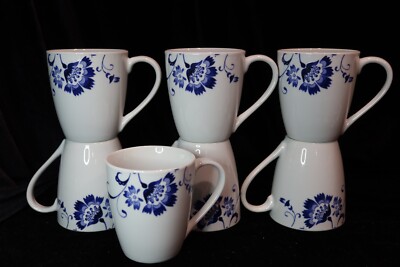 Tabletops Gallery Bluefield Blue Floral 7 Mugs 4'' Tall