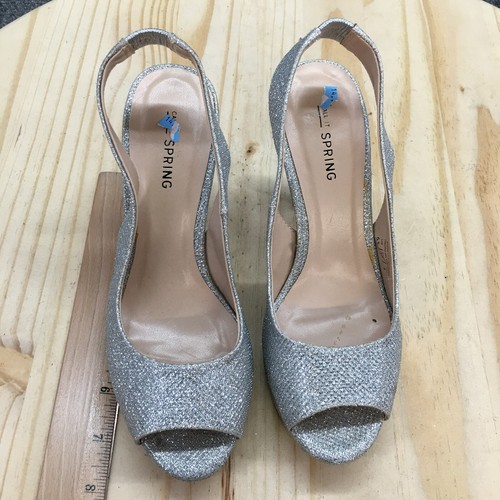 Call It Spring Sandals Womens 6.5 M Slingback Pumps Silver Sparkle Casual Heels - Picture 5 of 14