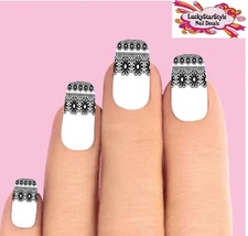 Waterslide Tips Nail Decals Set of 10 - Black Lace Daisy Flowers 