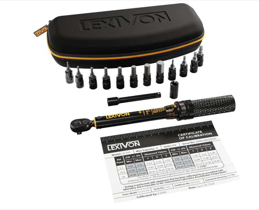 Kit Clé Dynamométrique Vélo Lexivon LX-191 - 1/4 Pouce - 15 Pièces - Neuf - Pour Serrage Précis