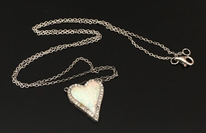 Vtg Necklace Pendant MARKED CN FZN 925 STERLING SILVER Chain Opal Heart lot y eBay