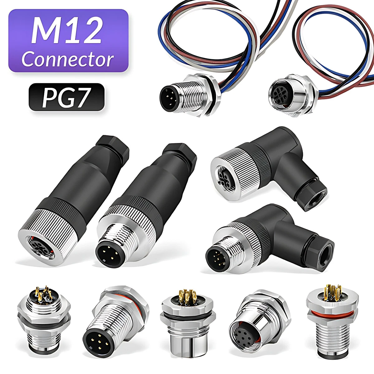 M12 Sensor Stecker Gerade/Rechtswinklig 4/5/8/12 polig Stecker  