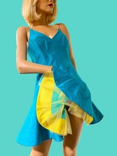 VTG 90's NICOLE MILLER Blue Silk Strapless Halter Mini Dress w/ Crystal Beads 6