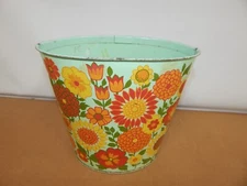 Vintage J.V. Reed MCM Retro Trash Garbage Can Hippie Mint Green Flower Design JV