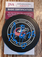 Adam Boqvist Signed Official NHL Game Puck w/ JSA COA Columbus Blue Jackets