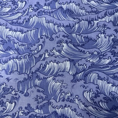 Kimono Art Periwinkle Blue Japanese Waves Crashing M Liss Rae Hawley 2 Yards