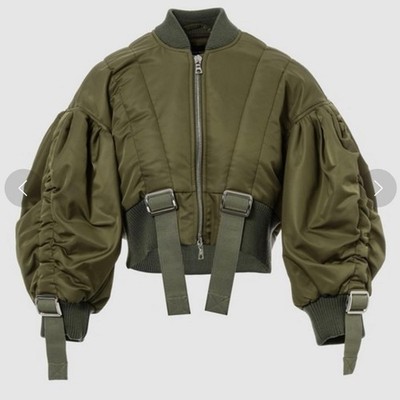 Simone Rocha Cropped Bomber Jacket, Adjustable, Nylon Khaki Size UK 8 From Japan