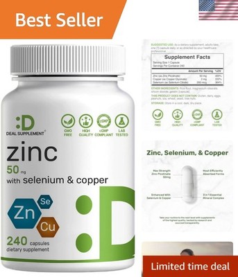 Zinc 50mg with Selenium + Copper, 240 Capsules, 8  Supply, 3 in 1 Mineral For...