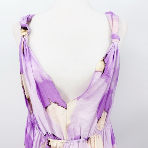 H&M Midi Dress M Womens Purple Watercolor Resortwear Romantic Feminine Vacation - Picture 2 of 8