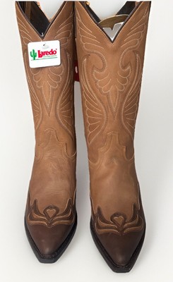 Vtg Laredo Cowboy Boots Women's Sz 8 M Brown Leather Wings & Hearts NEW Western
