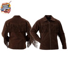 Western Leather Jacket Brown Fringes Style