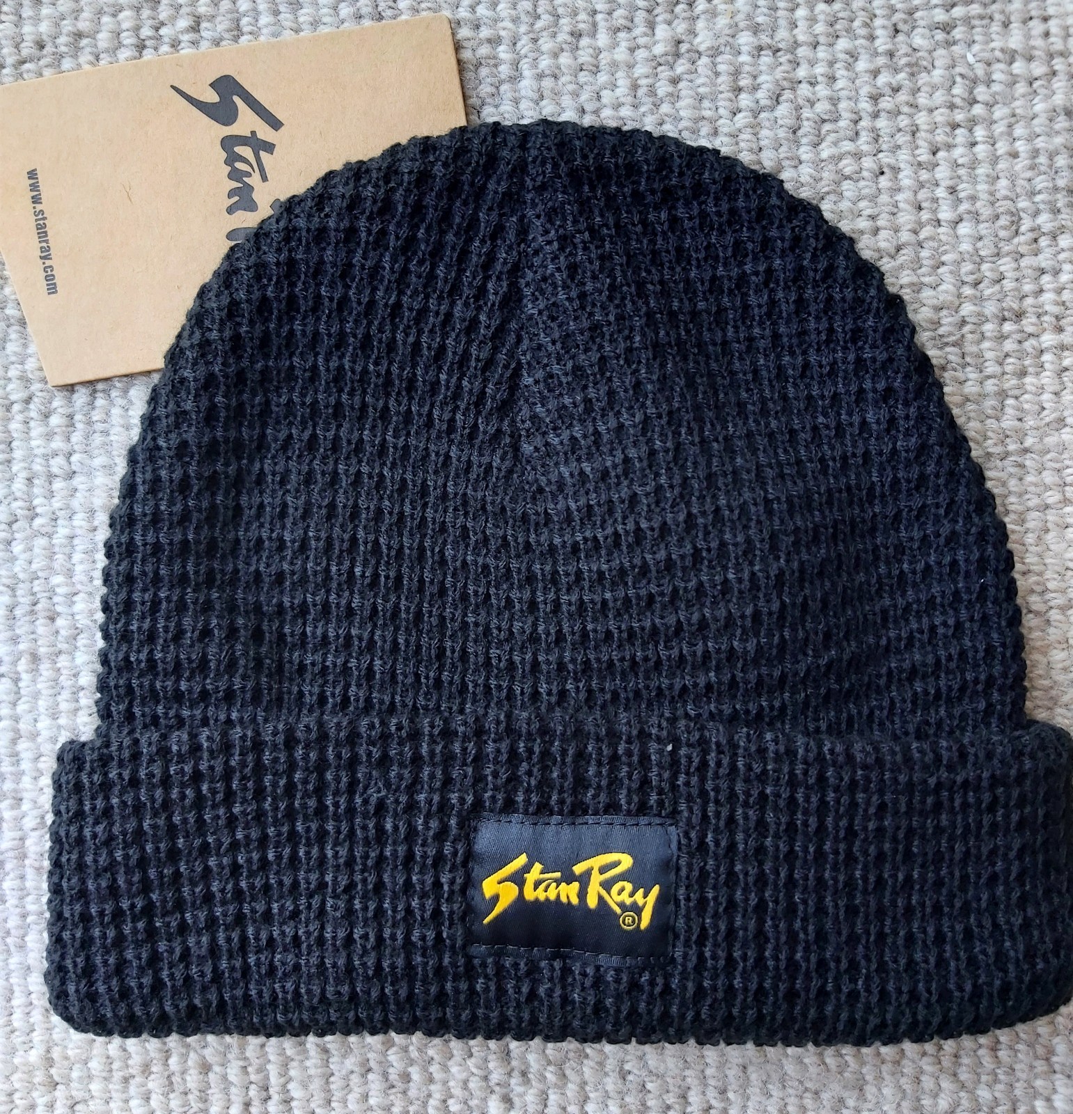 Genuine STAN RAY Black Logo Patch Waffle BEANIE Hat UNISEX Toque NEW