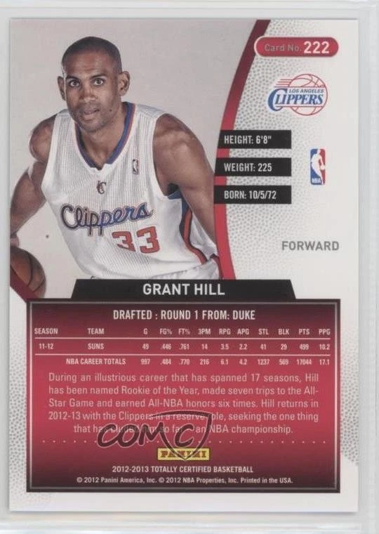 2012-13 Totally Certified Totally Gold /25 Grant Hill #222 HOF - Image 2 of 2