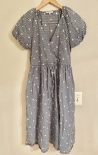 MADEWELL Embroidered Gingham Faux-Wrap Tie-Waist Midi Dress Navy Size S