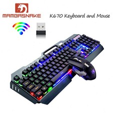 Wireless Membrane Gaming Keyboard and Mouse Combo Rainbow LED Backlit 2400 DPI