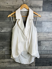 Anthropologie Women's Halterneck Top Size Large Ivory Blouse Waistcoat Crinkle